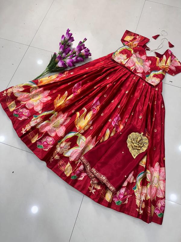 kids lehenga chinon silk Red Wholesale children clothing suppliers